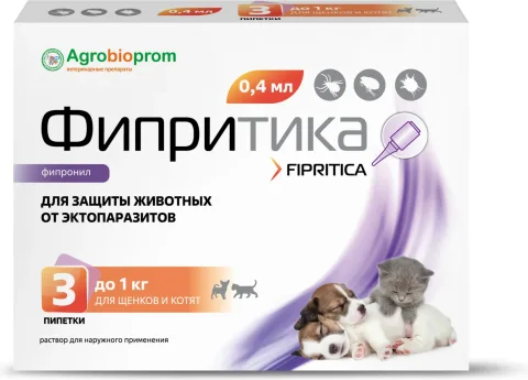Капли от блох Pchelodar Фипритика для котят и щенков до 1кг (3шт)