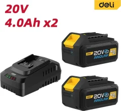 Набор аккумуляторов для электроинструмента Deli 20В 4.0Ач / EDL-CM20A4E (+ зарядное устройство 45 Вт) — фото 2