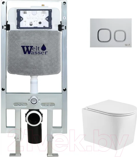 Унитаз подвесной с инсталляцией WeltWasser Amberg 497 ST + Nesenbach 004 GL-WT + Amberg RD-WT