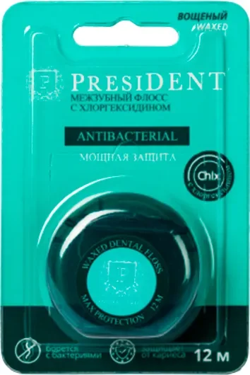 Зубная нить PresiDent Antibacterial (12м)