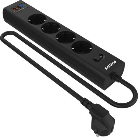 Сетевой фильтр Philips CHP4346BA/51 (2м, 4 розетки, черный)