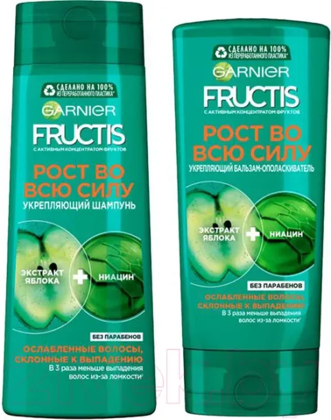 Набор косметики для волос Garnier Fructis Рост во всю силу укрепление Шампунь 400мл+Бальзам 387мл