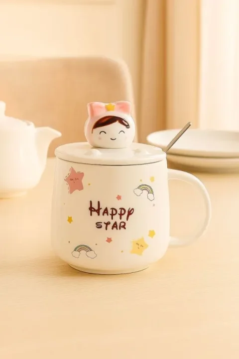 Кружка с ложкой ILikeGift Happy star ULB-446-02 (white)