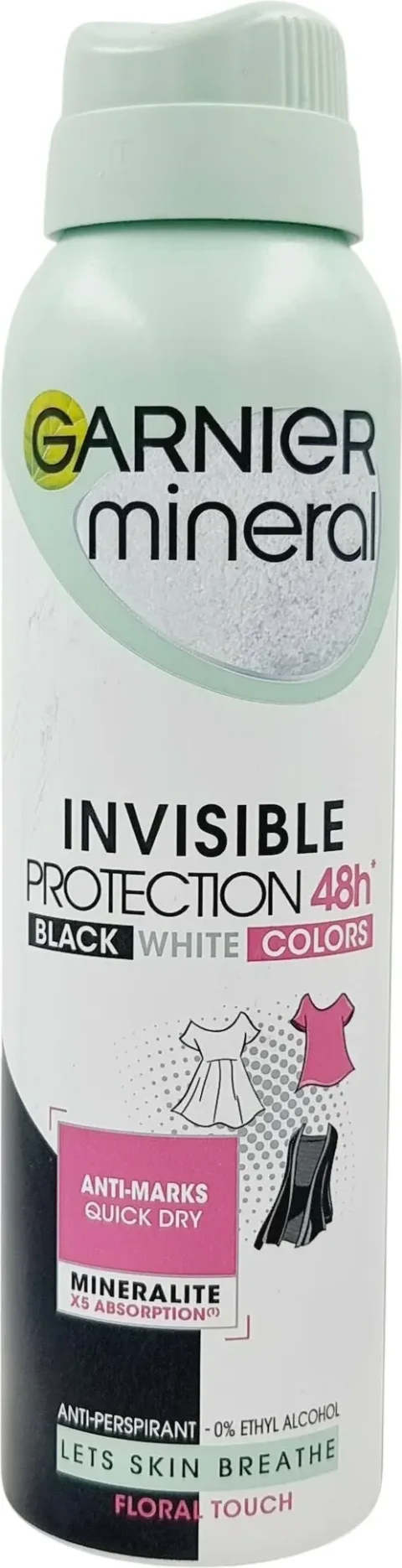 Антиперспирант-спрей Garnier Mineral Black White Color Invisible (150мл)