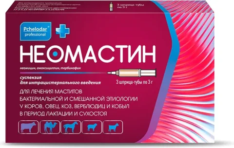 Суспензия противовоспалительная для животных Pchelodar Антибактериальная Неомастин (3x3г)