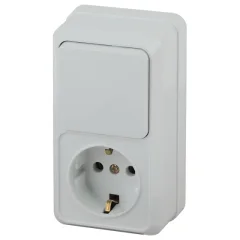 Блок выключатель+розетка INTRO Quadro 2-705-01 / Б0053882 (белый) — фото 1