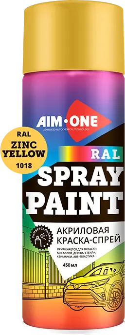 Краска автомобильная AIM-ONE Акриловая RAL-1018 (450мл, цинково-желтый)