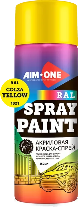 Краска автомобильная AIM-ONE Акриловая RAL-1021 (450мл, рапсово-желтый)