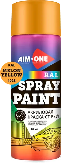Краска автомобильная AIM-ONE Акриловая RAL-1028 (450мл, дынно-желтый)