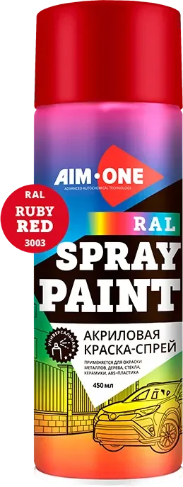 Краска автомобильная AIM-ONE Акриловая RAL-3003 (450мл, рубиново-красный)