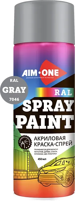 Краска автомобильная AIM-ONE Акриловая RAL-7046 (450мл, серый)