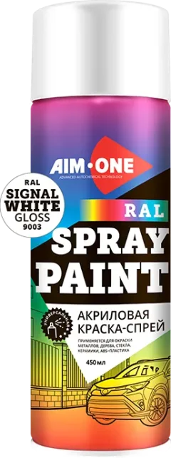 Краска автомобильная AIM-ONE Акриловая RAL-9003G (450мл, сигнально-белый глянец) — фото 1