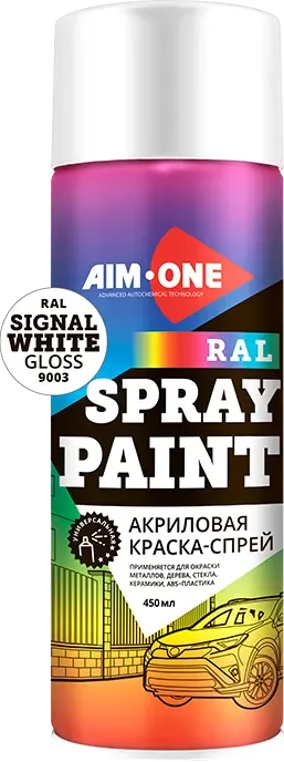 Краска автомобильная AIM-ONE Акриловая RAL-9003LG (600мл, сигнально-белый глянец)