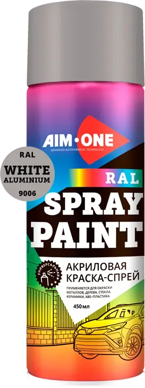 Краска автомобильная AIM-ONE Акриловая RAL-9006 (450мл, бело-алюминиевый)