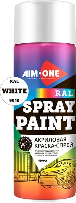 Краска автомобильная AIM-ONE Акриловая RAL-9010 (450мл, белый)