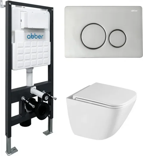 Унитаз подвесной с инсталляцией Abber Rechteck AC1220TC-AC0105-AC0121 (с кнопкой смыва)