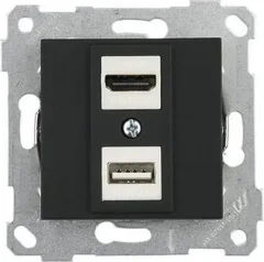 Розетка Mutlusan Rita HDMI + USB Type-A 2200-459-0184 (черный матовый) — фото 1