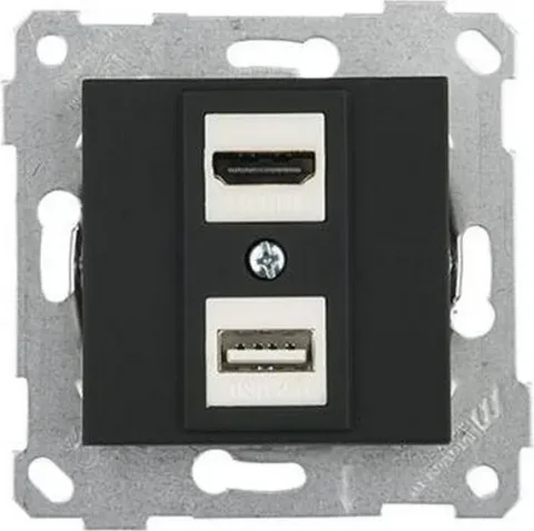 Розетка Mutlusan Rita HDMI + USB Type-A 2200-459-0184 (черный матовый)