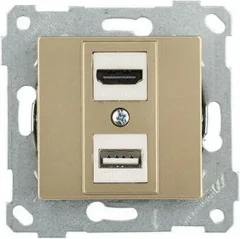 Розетка Mutlusan Rita HDMI + USB Type-A 2200-459-0185 (золото доре) — фото 1
