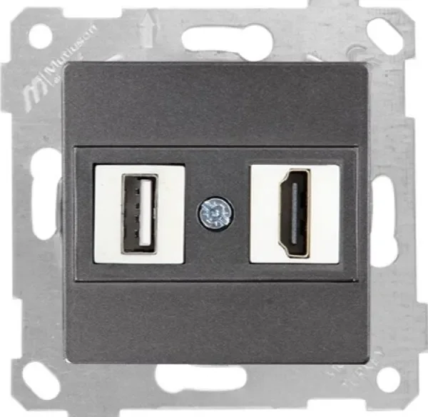 Розетка Mutlusan Rita HDMI + USB Type-A 2200-459-0195 (дымчатый)