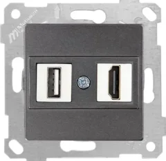 Розетка Mutlusan Rita HDMI + USB Type-A 2200-459-0195 (дымчатый) — фото 1