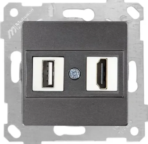 Розетка Mutlusan Rita HDMI + USB Type-A 2200-459-0195 (дымчатый)
