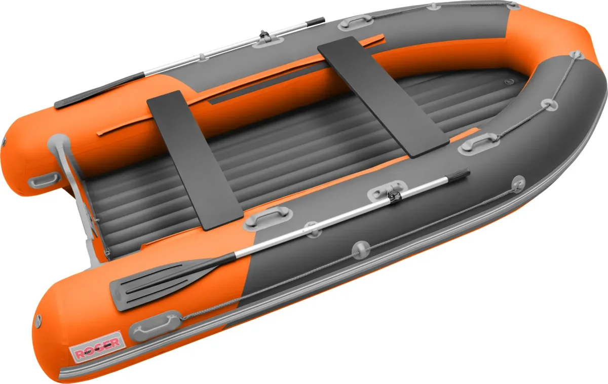 Надувная лодка Roger Boat Sfera 3800 (безконусная, средний киль, графит/оранжевый комби)