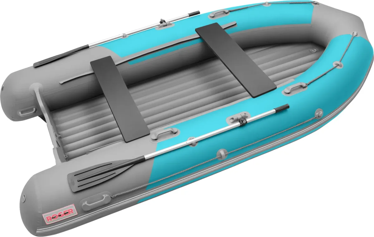 Надувная лодка Roger Boat Sfera 4000 (безконусная, средний киль, бирюзовый/серый комби)