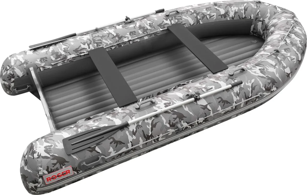 Надувная лодка Roger Boat Sfera 4000 (безконусная, средний киль, серый камуфляж/графит комби)