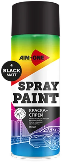 Краска автомобильная AIM-ONE SP-MB4 (450мл, черный матовый) — фото 1