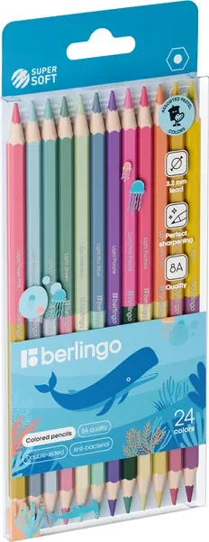Набор цветных карандашей Berlingo SuperSoft. Pastel / SSPD124 (24цв, 12шт) — фото 5