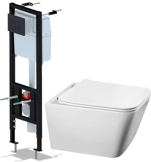 Унитаз подвесной с инсталляцией Saniteco Tornado KW-9004WT + Ани Пласт WCP4133