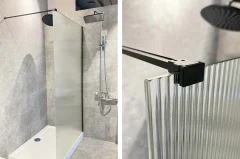 Душевая стенка Aquatek Walk in с держателем 90x200 / AQ.WI.090.2BL (черный/прозрачное рифленое стекло) — фото 4