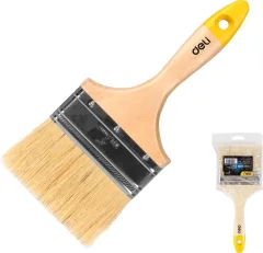 Кисть малярная Deli Плоская YS EDL509124 (4"-100мм, деревянная рукоятка, натуральная щетина) — фото 2