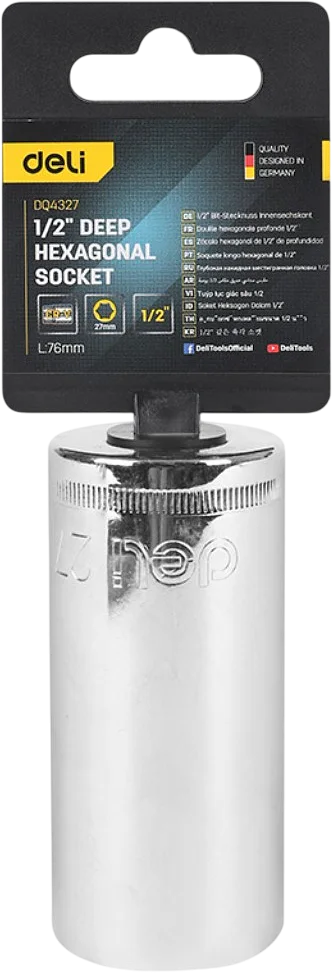 Головка слесарная Deli Торцевая шестигранная глубокая YS EDQ4327 (1/2", 27мм)