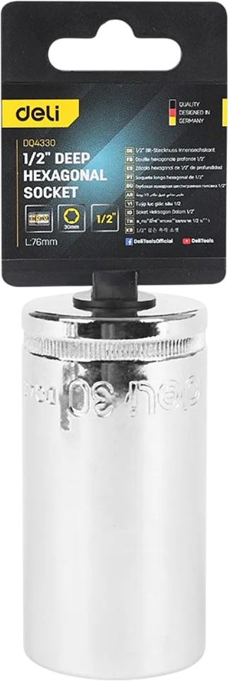 Головка слесарная Deli Торцевая шестигранная глубокая YS EDQ4330 (1/2", 30мм)