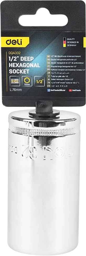 Головка слесарная Deli Торцевая шестигранная глубокая YS EDQ4332 (1/2", 32мм)