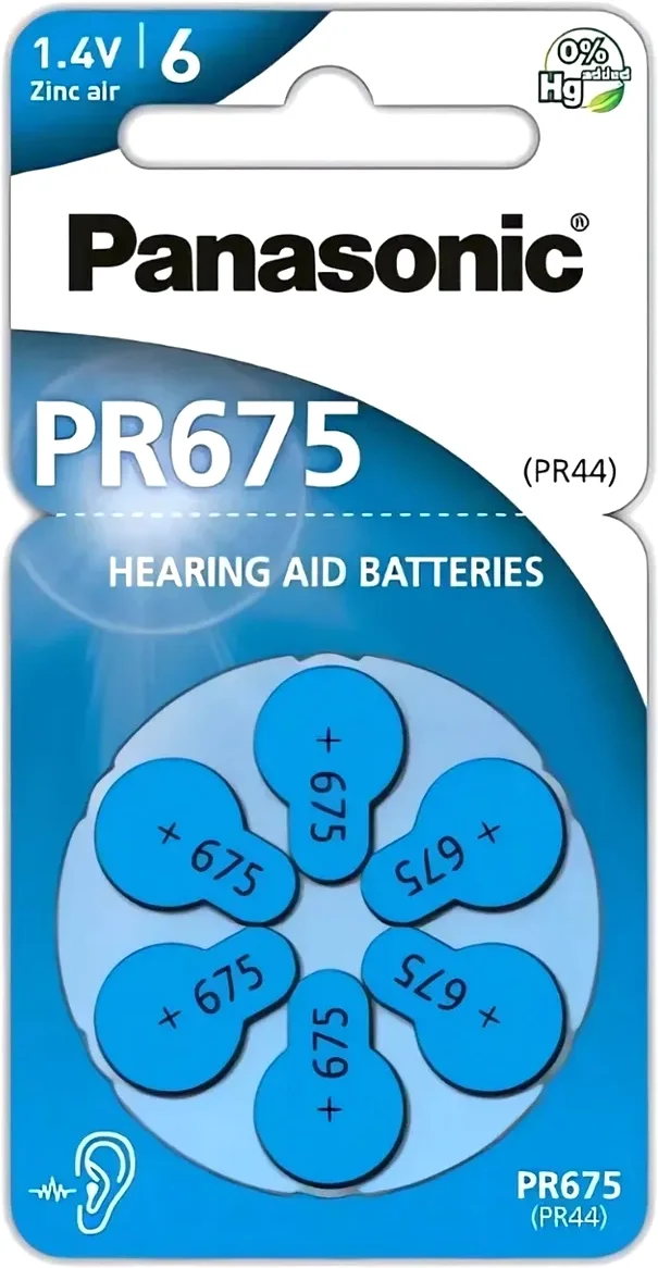 Комплект батареек Panasonic Zinc-Air PR675 BL6 (PR-675(44)/6LB)
