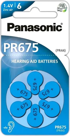 Комплект батареек Panasonic Zinc-Air PR675 BL6 (PR-675(44)/6LB) — фото 1