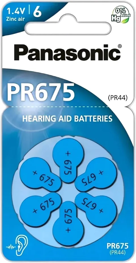Комплект батареек Panasonic Zinc-Air PR675 BL6 (PR-675(44)/6LB)