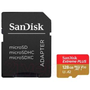 Карта памяти SanDisk Extreme Plus MicroSDXC 128GB + адаптер (SDSQXBZ-128G-GN6MA)