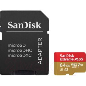 Карта памяти SanDisk Extreme Plus MicroSDXC 64GB + адаптер (SDSQXBZ-064G-GN6MA)