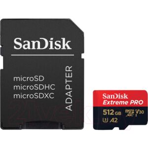 Карта памяти SanDisk Extreme Pro MicroSDXC 512GB + адаптер (SDSQXCZ-512G-GN6MA)