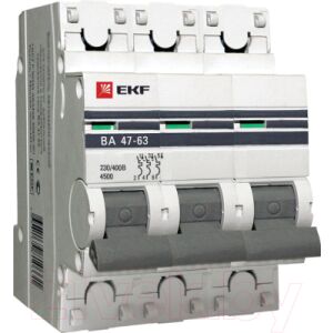 Выключатель автоматический EKF ВА 47-63 3P 63А (C) 4.5kA PROxima / mcb4763-3-63C-pro