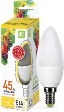 Лампа ASD LED Свеча Standard 5Вт 230В Е14 3000К 450Лм Лампа ASD LED Свеча Standard 5Вт 230В Е14 3000К 450Лм