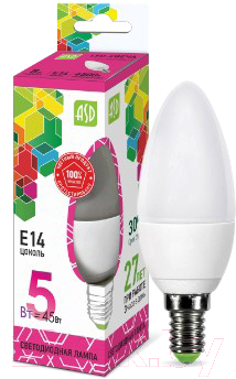 Лампа ASD LED Свеча Standard 5Вт 230В Е14 6500К 450Лм Лампа ASD LED Свеча Standard 5Вт 230В Е14 6500К 450Лм