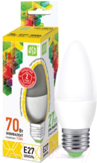 Лампа ASD LED Свеча Standard 7.5Вт 230В Е27 3000К 675Лм Лампа ASD LED Свеча Standard 7.5Вт 230В Е27 3000К 675Лм
